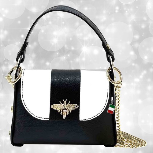 Borsa nera bianca - , pelle